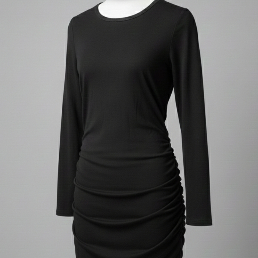 [[SHEIN]] Black Long Sleeve Ruched Mini Dress